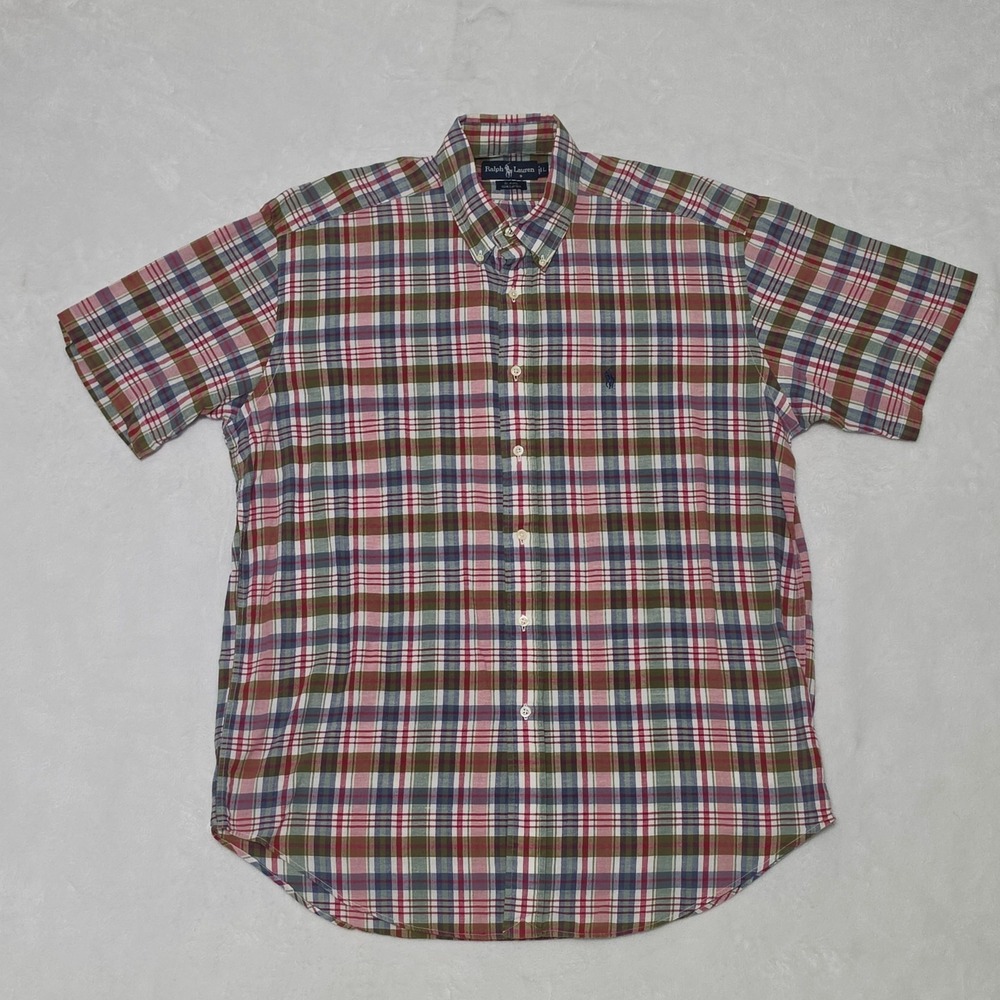 Vintage Polo Ralph Lauren Blaire Mens Large Plaid Short Sleeve Button Down Shirt